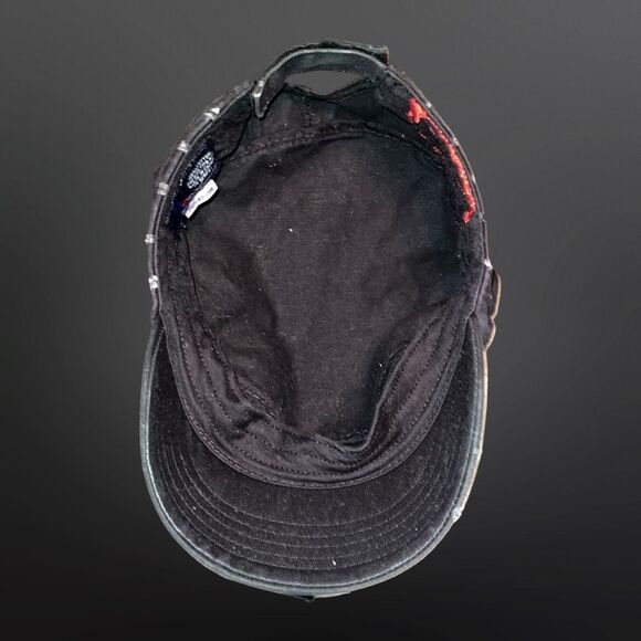 Black Distressed Adjustable Back Cadet Cap Hat O/S - Picture 3 of 6